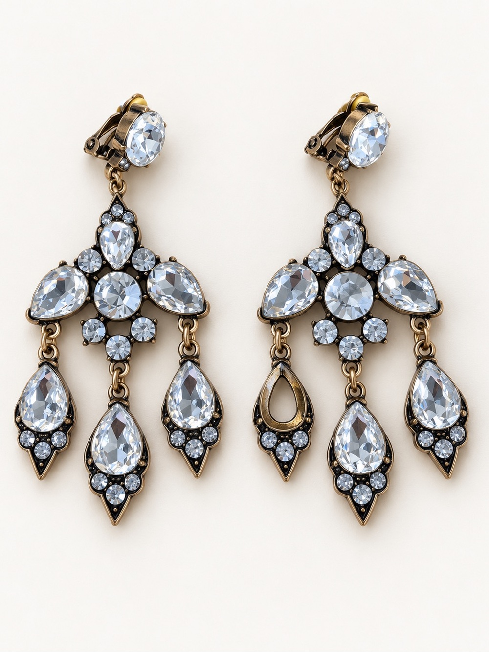 ZARA Oversized Crystal Chandelier Statement Clip-On Earrings